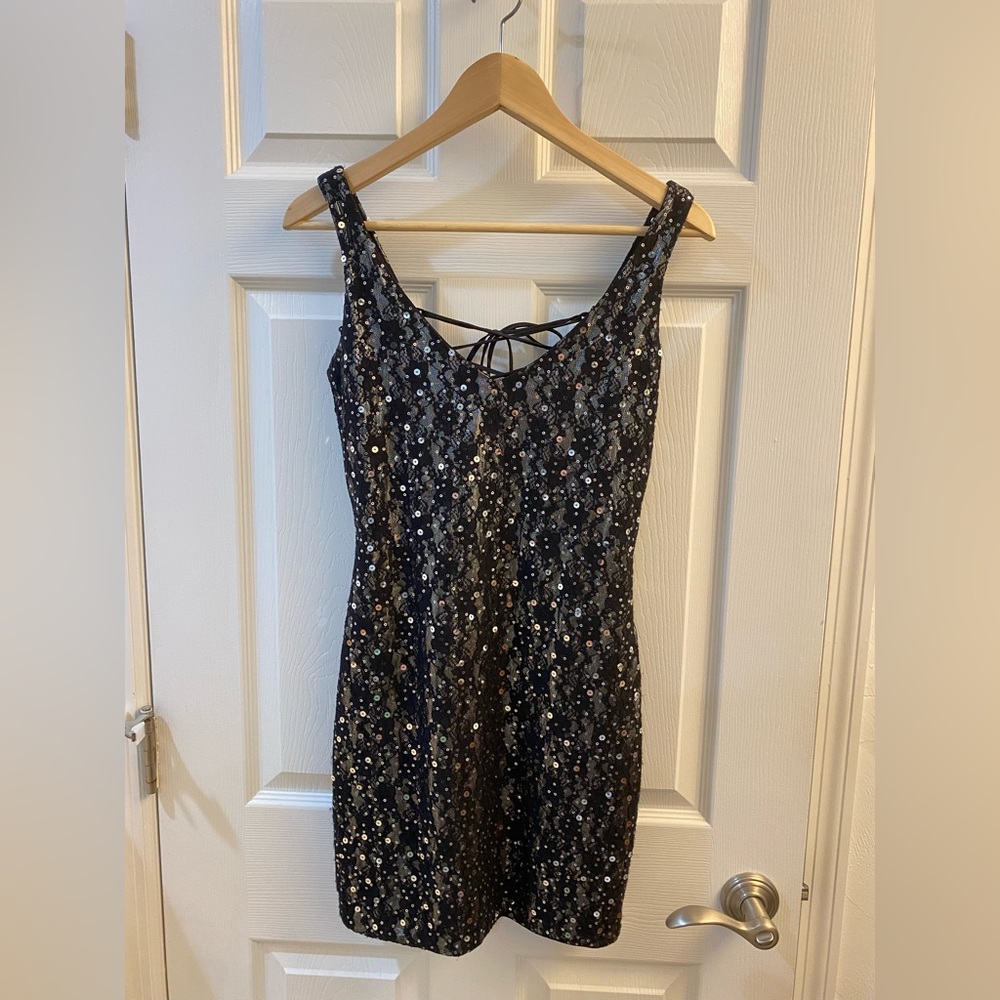 Size Small As U Wish Black Homecoming Dress With Sequence And Corset Tied Back